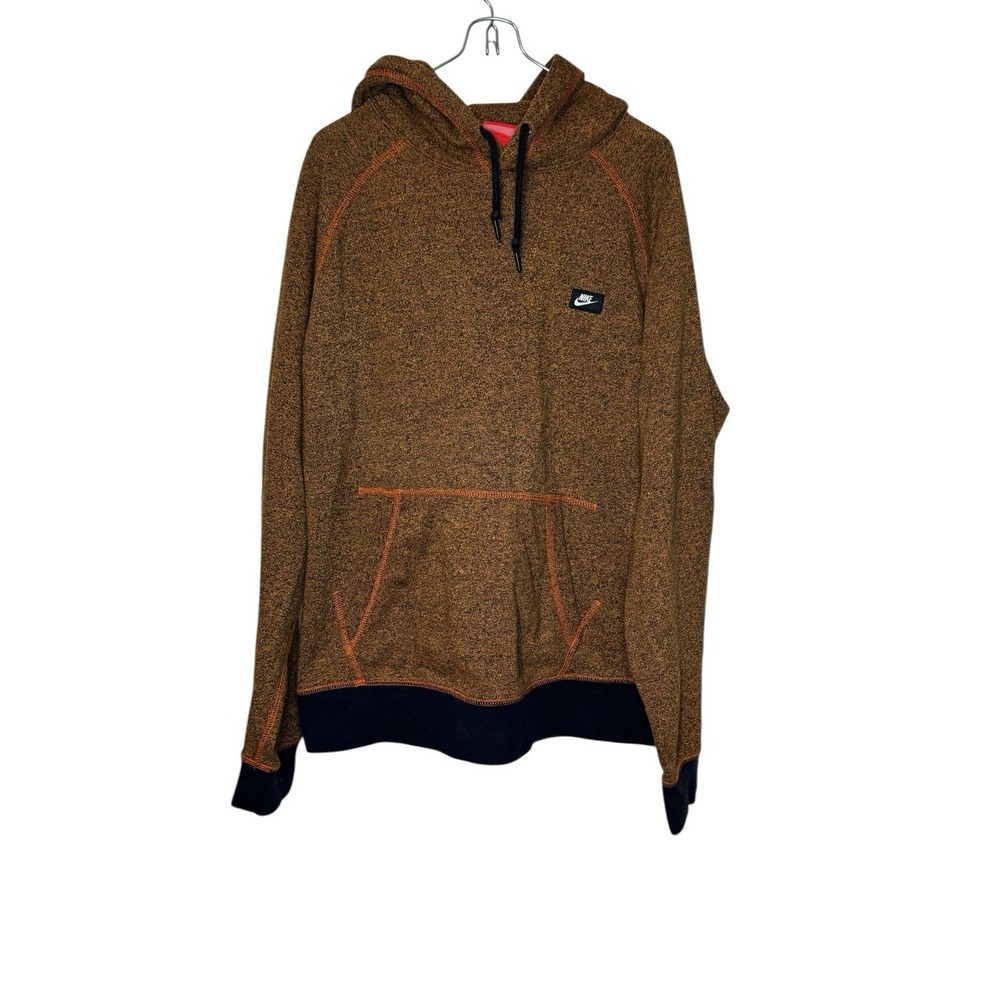 Nike Men's Sweatshirt Hooded French Terry Pullover Fleece Orange Black Large